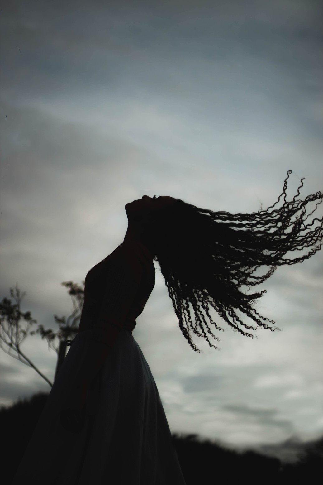 Silhouette of Woman Flipping Her Hair 